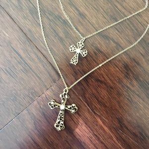 Gold crosses 2 layer necklace